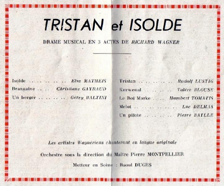 Program of Rudolf Lustig in Tristan und Isolde