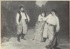 Picture of Ivan Vasilyvich Ershov as Aleko 1899 with F. I. Shalyapin and M. A. Deïsha-Sionitskaya