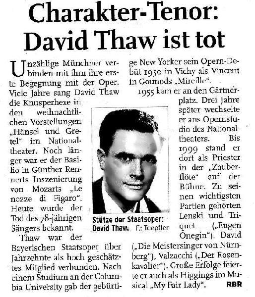 Obituary of David Thaw 