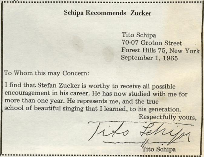 Picture of Schipa's letter to Zucker