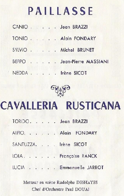 Brazzi's program in Cavalleria/Paillasse, Issy  2 November 1974