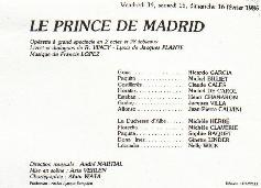Picture of François Garcia's LE PRINCE DE MADRID playbill Saint Etienne  Février 1986 