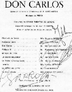 Program of Don Carlos at Nice on January 12th, 1969