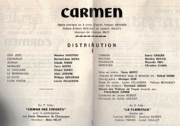 Poster of Maurice Maievsky in Carmen at Troyes on February 27/28th., 1982