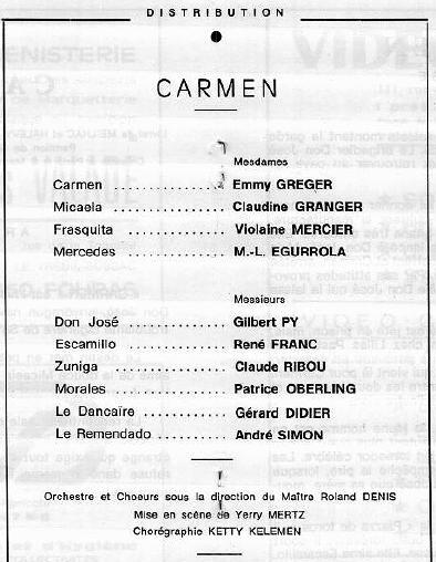 Picture of program of Py in Carmen at Rochefort on May 31st/2June 1984 