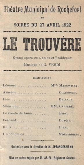 Picture of le Trouvère program in Rochefort 1922