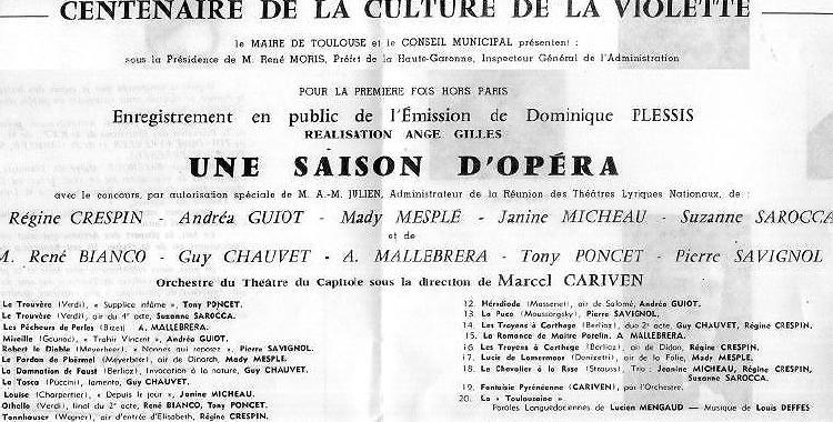 Program of the Toulouse concert of 7 March 1961